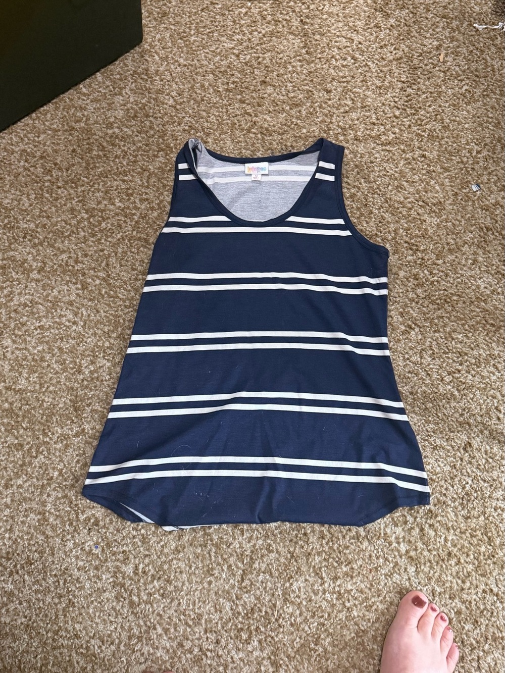 LuLaRoe Navy and White Striped Tank